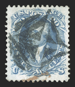 72, 90c Blue, well centered within large margins, fresh color, cancelled by a centrally struck unusual fancy geometric and a small part of a red transit pmk., choice very fine
2000 PF certificate.