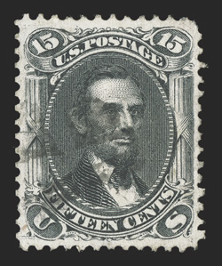 77, 15c Black, choice used single, wonderfully well centered amid large balanced margins, strong color and prooflike impression on fresh paper, light quartered cork cancel, an
extremely fine gem 1998 PSE certificate.