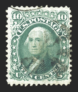 89, 10c Green, E grill, used, bright color, well centered and margined, light circle of wedges cancel, choice very fine 2011 PF certificate.