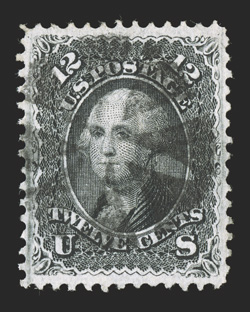 97, 12c Black, F grill, an exceedingly choice used single, outstanding centering within large margins, deep color and a crisp detailed impression, neat circle of wedges cancel,
extremely fine 1993 PF certificate and a 2008 PSE certificate (XF