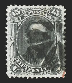 98, 15c Black, F grill, premium used single, exceedingly well centered and margined, strong color, neat circle of wedges cancel as well as a bit of a red transit pmk. at bottom
right, extremely fine 1995 PF certificate and a 2010 PSE certific
