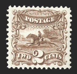 124, 2c Brown re-issue, a fabulous mint example of this always challenging stamp, being not only extraordinarily well centered within lavish margins, but it also possesses a
wonderful overall freshness few others enjoy, with rich luxuriant color