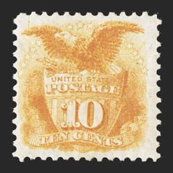 127, 10c Yellow re-issue, attractive centering, bright color, large part o.g., very fine clear 1983 PF certificate.