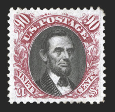 132, 90c Carmine and black re-issue, a breathtakingly beautiful mint example of this rare and popular re-issue high value, possessing numerous eye-catching physical
characteristics, including perfect centering amid extraordinarily large margins,