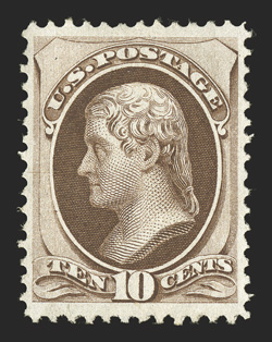 150, 10c Brown, unused, deep rich color and prooflike impression on crisp clean paper, precisely centered, extremely fine 1984 PF certificate.