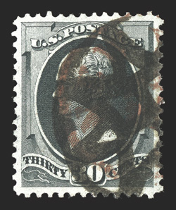 165, 30c Gray black, very well centered and margined, fresh color, cancelled by a red c.d.s. and a boldly struck fancy NYFM (Weiss St-8PS) cancel, an extremely fine and
desirable used stamp 2010 PF certificate.