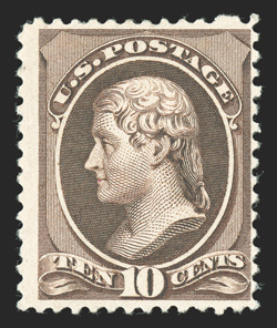 209b, 10c Black brown, intensely rich color in this rare and often misidentified shade, sharp detailed impression, o.g., lightly hinged, fine 1990 PF
certificate.