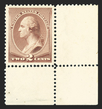 211B, 2c Pale red brown special printing, an incomparable bottom right corner sheet-margin example, being in a quality unlike any other we have ever seen, possessing physical
attributes that would be impressive for any Bank Note stamp, let alone