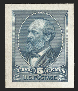 216P2a, 5c Indigo, Panama-Pacific small die proof on yellowish wove, large full margins, attractive color, very fine a particularly challenging Panama-Pacific small die proof
to find 2005 PF certificate ex-Lake Shore.