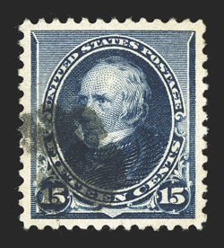227, 15c Indigo, premium used example that is marvelously well centered within large margins, strong rich color, relatively light cancel, extremely fine 2011 PSE certificate
(XF-Superb 95 SMQ $300.00).