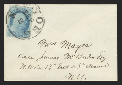 7, 1c Blue, Ty. II, position 4R1L, a choice example of this scarce and important position, which is the only one on Plate 1L which was not recut, possessing four ample to mostly
very large margins, lovely plate 1 late color, tied to an immac