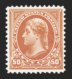 260, 50c Orange, unusually well centered, brilliantly fresh color, pristine o.g., n.h., extremely fine a scarce stamp in this premium never hinged condition 1977 and 2004 PF
certificates.