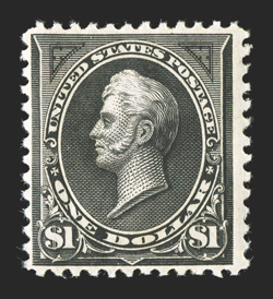261A, $1.00 Black, Ty. II, strong rich color, o.g., never hinged (scarce thus), nearly very fine 2010 PF certificate for a block of ten, this being the top right
stamp.