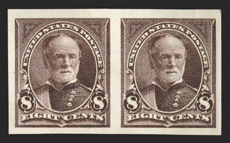 264c272b, 1c-2c, 5c-8c 1895 Issue, imperforate, horizontal pairs, all with large margins around, strong bright color, o.g., a couple with h.r., 2c with mild gum bend, very fine
1c accompanied by a 1990 PF certificate.