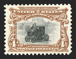 296, 4c Pan-American, exceptionally well centered and margined, bright fresh colors, o.g., n.h., extremely fine 2010 PSE certificate (XF 90 SMQ $400.00).