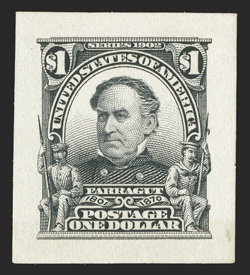 311P2a, $1.00 Black, Panama-Pacific small die proof on yellowish wove, remarkably fresh for this normally toned proof, strong rich color, extremely fine an exceptionally choice
example of this attractive value that is rarely found so nice and
