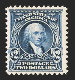 312, $2.00 Dark blue, fresh mint single, o.g., l.h., nearly very fine.