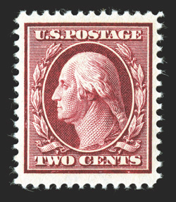 375b, 2c Lake, premium quality mint example of this scarce and highly distinctive color variety, gorgeous intense color and a razor-sharp impression on fresh paper, well
centered within considerably larger margins than almost any other example w