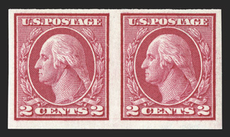 459, 2c Carmine imperforate coil, fresh mint pair, well centered and margined, o.g., n.h., very fine 1976 PF certificate.
