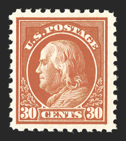 476A, 30c Orange red, the extremely rare unwatermarked, perforated 10 issue, an incredibly fresh and desirable mint example of this notoriously difficult and elusive stamp,
possessing a marvelous overall freshness, with rich luxuriant color and