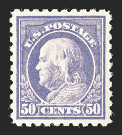 477, 50c Light violet, exceptionally well centered and margined, bright color, o.g., lightly hinged, extremely fine 2005 PSE certificate (XF 90 OGph SMQ
$1,050.00).