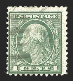 544, 1c Green coil waste, perf. 11, a presentable used example of this rare coil waste issue, centered to lower left, but with perforations just clearing the design, bright and
fresh, lightly cancelled, corner crease at bottom left, fine appeara