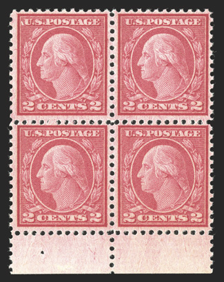 546, 2c Carmine rose coil waste, Ty. III, perf. 11, bottom margin mint block of four, o.g., n.h., fine-very fine 1995 PF certificate.