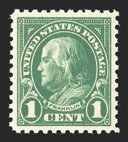 552, 1c Deep green, precisely centered, deep vibrant color, o.g., n.h., extremely fine gem 2005 PSE certificate (Superb 98 SMQ $250.00).
