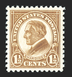 553, 1½c Yellow brown, precisely centered within large margins, rich color, o.g., n.h., extremely fine gem 2007 PSE certificate (Superb 98 SMQ $250.00).