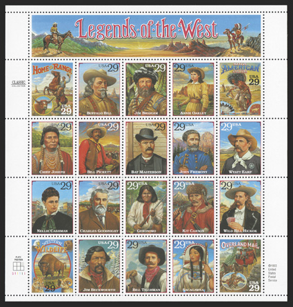 2870, 29c Recalled Legends of the West miniature sheet, five sheets without envelopes, o.g., n.h., extremely fine.