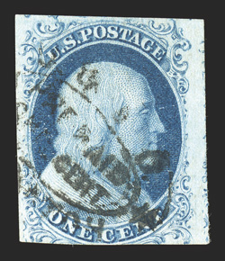 7, 1c Blue, Ty. II, position 94R2, used, three large margins, slightly in at bottom, bright color, cancelled by large part of double oval black carrier postmark
U.S.P.O.Pre-PaidOne CentDespatch (S-E PM-CR 22), clearly struck, fine a r