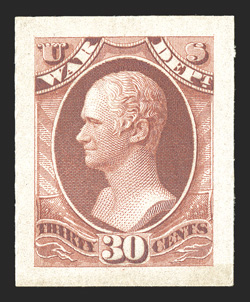 O92P2a, 30c War, Panama-Pacific small die proof, large even margins all around, attractive color, very fine no more than five were produced 2009 APS
certificate.