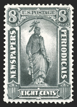 PR37, 8c Gray black special printing, without gum as issued, well centered though partially reperforated at left, bright color, extremely fine appearance clear 1988 PF
certificate and a 2010 PF certificate.