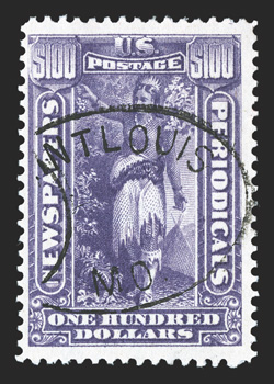 PR125, $100.00 Purple, deep color, large margins, neatly struck oval St. Louis, Mo. handstamp, very fine 2004 PF certificate ex-Collier..