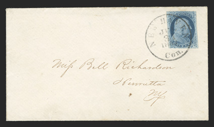 7, 1c Blue, Ty. II, position 24L3, the forked lightning crack variety, one of three positions found on Plate 3 with a pronounced crack (24-33-34L3), a lovely example with four
mostly large margins and excellent color and impression, tied t