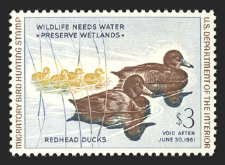 RW27, 1960 $3.00 Multicolored, precisely centered, bright colors, o.g., n.h., extremely fine 2004 PSE certificate (Superb 98 SMQ $260.00) only one stamp grades
higher.