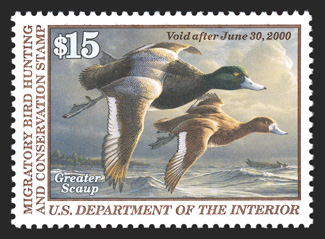 RW66, 1999 $15.00 Multicolored, perfectly centered within large margins, brilliantly fresh, o.g., n.h., superb 2010 PSE certificate (Gem 100 SMQ $400.00) one of only three to
achieve the Gem 100 grade, the highest the PSE has given this stam