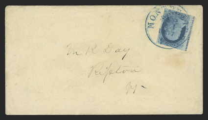 7, 1c Blue, Ty. II, position 51R3, a very scarce left sheet-margin imprint single, showing Engravers Phila. New York. Bo(ston) portion of the imprint, margins ample to just
touching, deep luxuriant color distinctive to stamps from plate 3