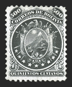 14, 1868 500c Black, nine stars, four unused examples of this elusive stamp, strong colors, one regummed, small faults, fine-very fine appearance.