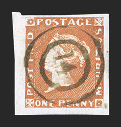 3a, 1848 1p Orange on grayish paper, Early Impression, position 2, a lovely used example of this rare and difficult stamp, possessing full to mostly very large margins all
around, stunning color that is incredibly intense and vivid, excellent im
