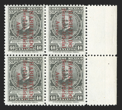 CO3-9, 1929 2c-40c Black air post officials, each in a block of four, most being sheet-margin blocks, bright and fresh, o.g., top stamps lightly hinged, bottom stamps never
hinged, fine-very fine only 600 of each value were printed each block