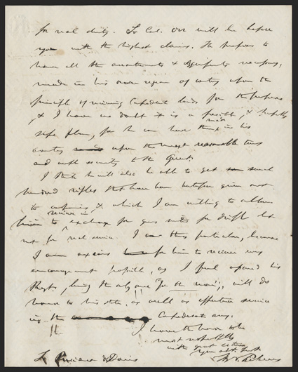 Pickens, Francis W Choice war content ALS, 3 pages, 4to, Head Quarters, June 27, 1861. A retained copy of a letter to Jefferson Davis, on new troops raised early in the war:
Our distinguished friend, Col. [James Lawrence] Orr