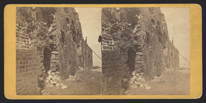 Fort Sumter: Stereo Views II Three stereoscopic Photographs of Fort Sumter, ca. 1865, identified on verso in ink (two described as taken after evacuation, i.e., after recapture
by the Union. They show the front toward Morris Island, t