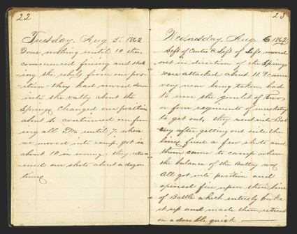Cumberland Gap: Soldiers Diary Great content Soldiers Diary belonging to Cpl. James W. Sawyer of the Wisconsin 1st Light Artillery, 12mo, July-September 1862. Sawyers broad
duties include helping his captain prepare rolls, foraging with ca