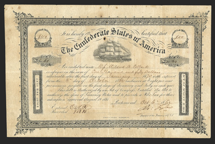 Act of August 19, 1861. $150. Cr. 106, B-137. No. 69. Due January 1, 1870. As previous. Variety 1. Signed by Tyler. Toned, foxed, fold wear, Fine. From The Holger Dreher
Collection