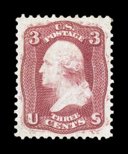 56, 3c Brown rose August, remarkably well centered, rich luxuriant color, full o.g., lightly hinged, a single tiny perf. tip has been added at top right, otherwise extremely
fine clear 1962 PF certificate.