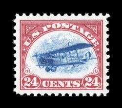 C3, 24c Carmine rose and blue, remarkably, we have a second example of this stamp to receive the impressive Superb 98 grade from the PSE, beautifully centered within large
balanced margins, brilliantly rich colors and deeply incised impressions