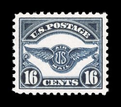 C5, 16c Dark blue, select quality mint single, outstanding centering amid exceptionally large margins, deeply rich color on bright white paper, o.g., n.h., extremely fine 2007
PF certificate (XF-Superb 95 SMQ $670.00).