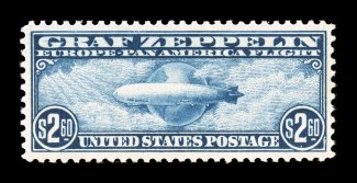 C15, $2.60 Graf Zeppelin, uncommonly well centered and margined, strong color, o.g., n.h., extremely fine 2007 PSE certificate (VF-XF 85 SMQ $1,500.00).