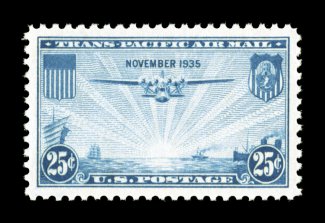 C20, 25c Blue, excellent centering within large margins, bright and fresh, o.g., n.h., extremely fine gem 2007 PSE certificate (Superb 98 SMQ $215.00).